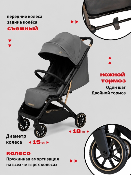 Детская коляска FTC023, 0-4 года, складывание одной кнопкой, амортизация 4 колёс