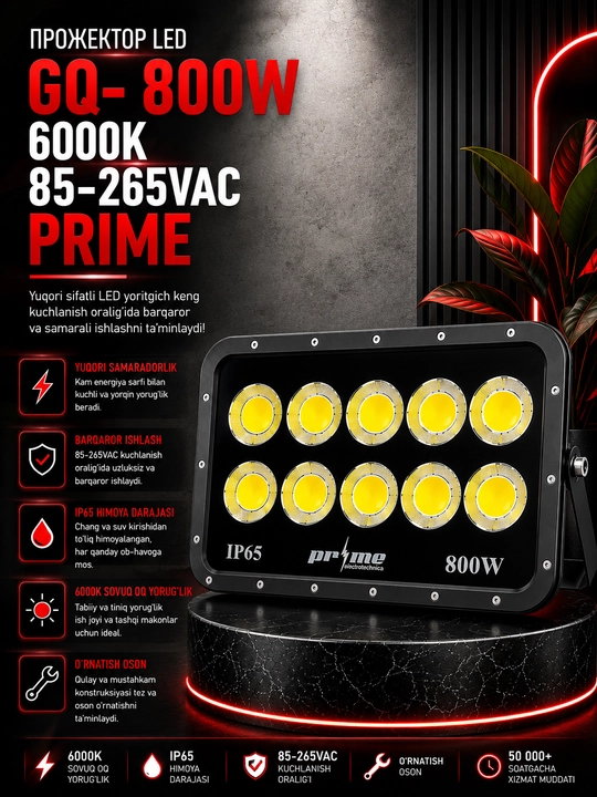 LED projektor GQ- 800W 6000K 85-265VAC PRIME - 