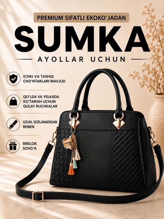 Ayollar sumkasi, tout, yelkama, sig‘imli, bezakli, ish va o'qish uchun, kundalik, ekocharm - 