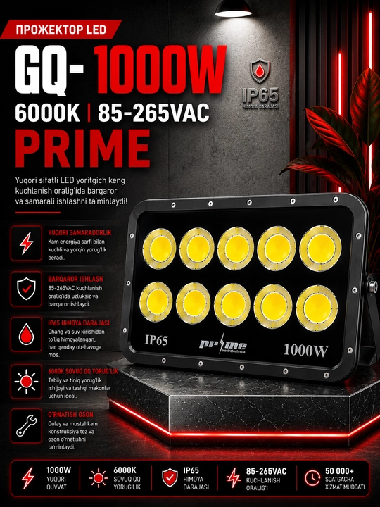 LED projektor GQ-1000W 6000K 85-265VAC PRIME - 