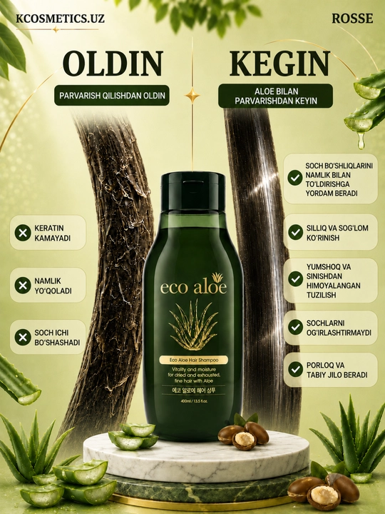 Rosse Eco Aloe namlantiruvchi koreys shampuni, 760 ml