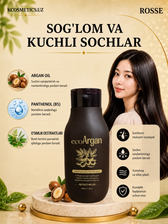 Rosse Eco Aloe namlantiruvchi koreys shampuni, 760 ml