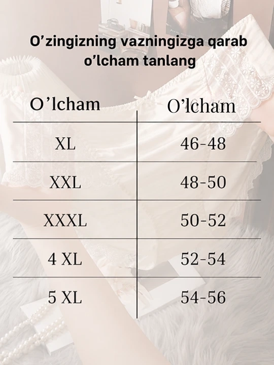 Ayollar uchun to‘rli trusiklar to‘plami, 3 dona va 1 dona, katta o‘lchamda