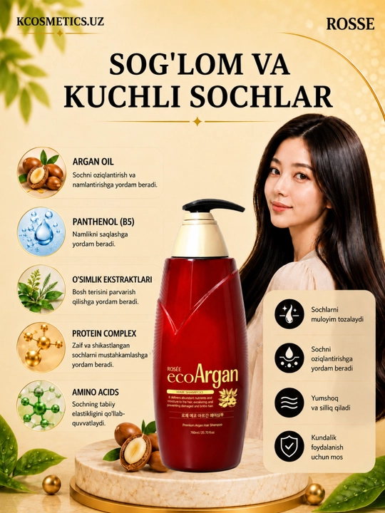 Rosse Eco Aloe namlantiruvchi koreys shampuni, 760 ml