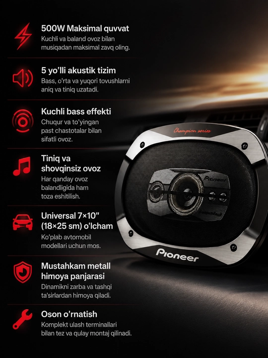 Avto kolonka Pioneer TS-7150F 7x10 dyuym qora, 500W oval dinamik
