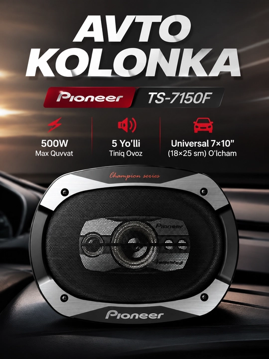 Avto kolonka Pioneer TS-7150F 7x10 dyuym qora, 500W oval dinamik - 