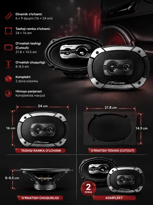 Avto kalonka PIONEER TS-6975 V3 6x9 dyuym, 3 yo‘lli, qora, 550W max
