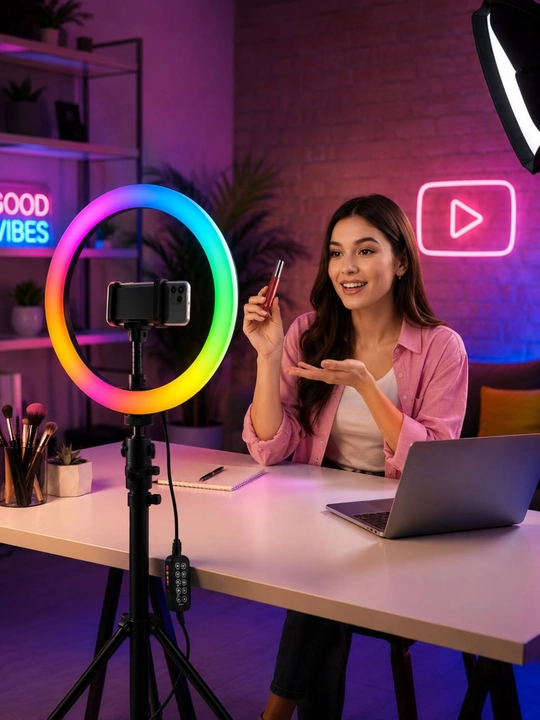 Rgb led halqali chiroq tripod telefon ushlagich usb kontent video selfi uchun - 