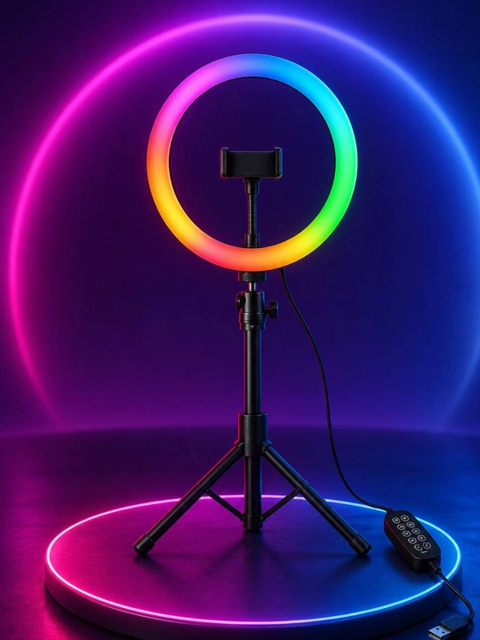 Rgb led halqali chiroq tripod telefon ushlagich usb kontent video selfi uchun