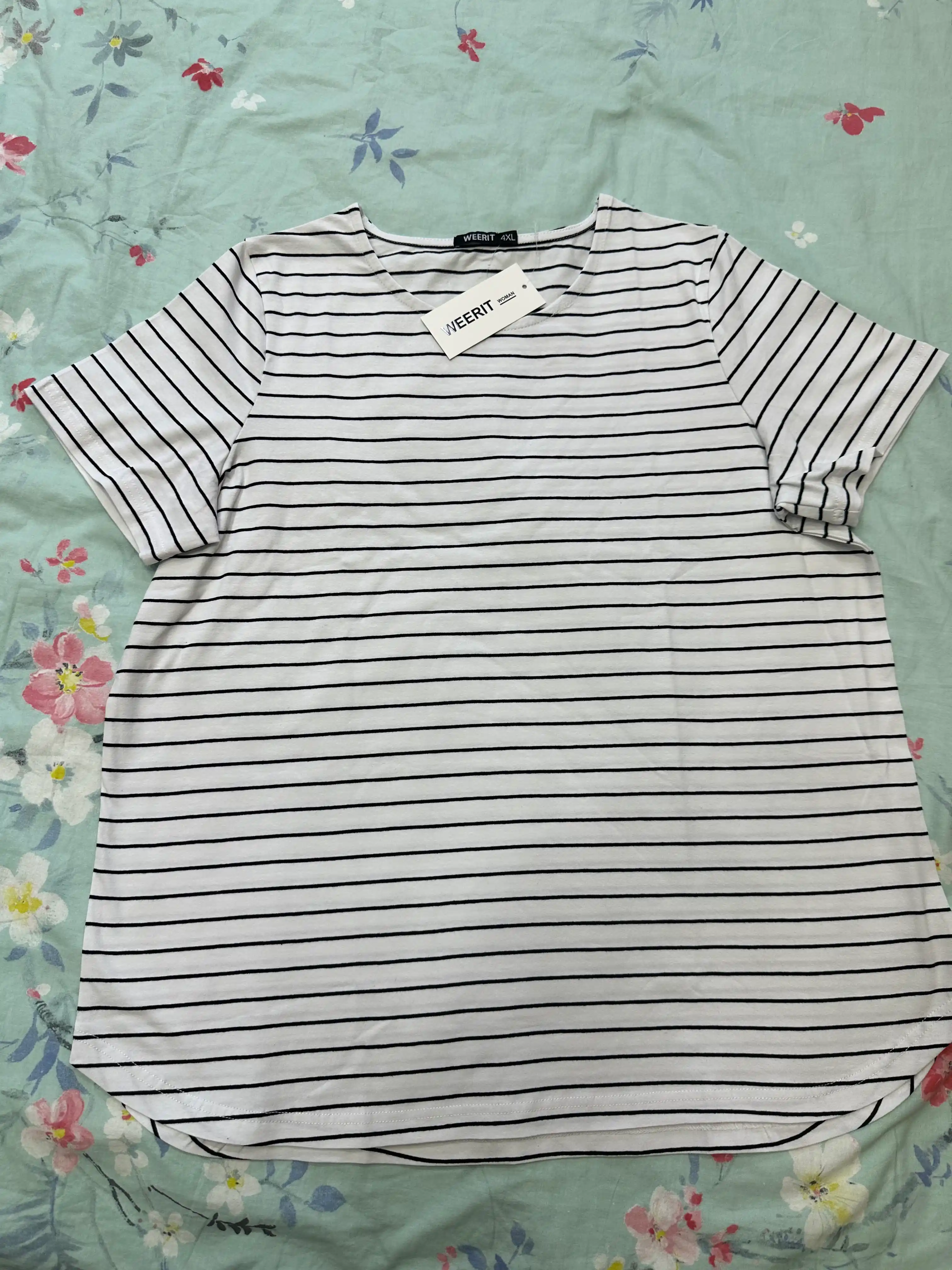 WEERIT katta o'lchamli chiziqli futbolka, paxtadan tikilgan elastan, 2XL-5XL