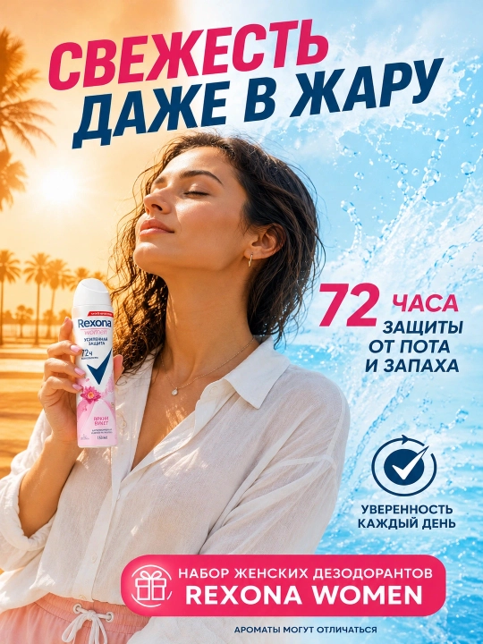 Набор Rexona women дезодорантов 3 в 1 женский спрей, до 72 часов защиты, 3 х 150 мл