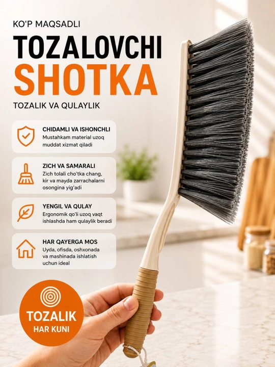 Ko'p maqsadli tozalovchi cho'tka – Mustahkam dastali uy va ofis uchun supurgi cho'tka