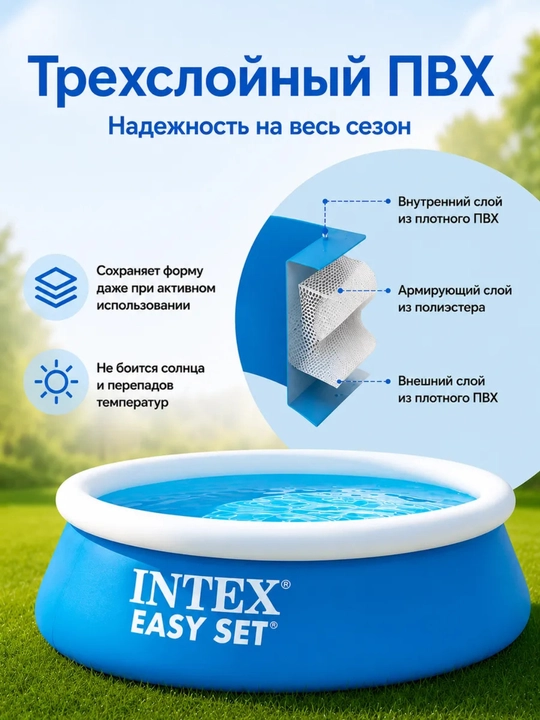 Puflanadigan basseyn Intex Easy Set, tanlovga 886-7290 litr hajmli, butun oila uchun