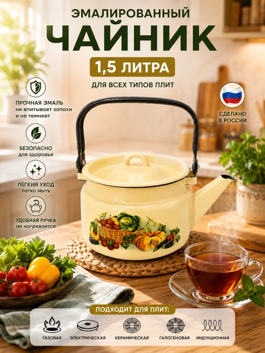 Чайник эмалированный, 1.5л - 