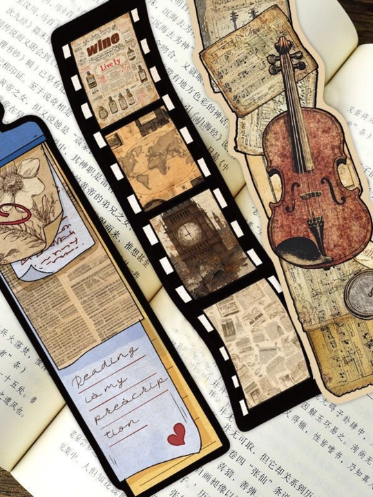 Картонные закладки для книг bookmark набор из 6 штук, разные дизайны, случайный выбор