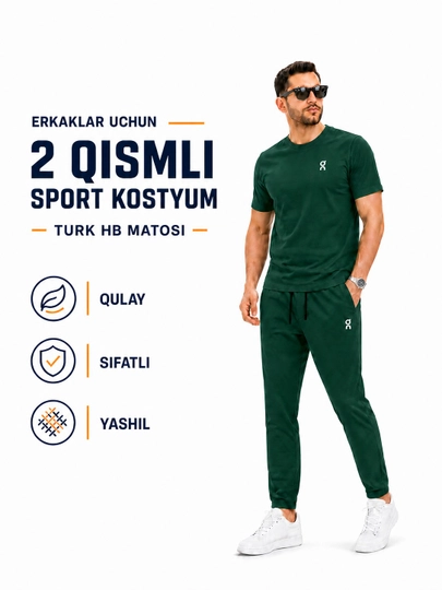 Мужской спортивный костюм, футболка и брюки, Turk HB, S–XXXL - 