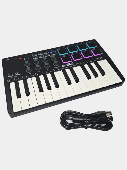 Midi клавиатура SMK-25, синтезатор многофункциональный, RGB, запись мелодий, 25 клавиш