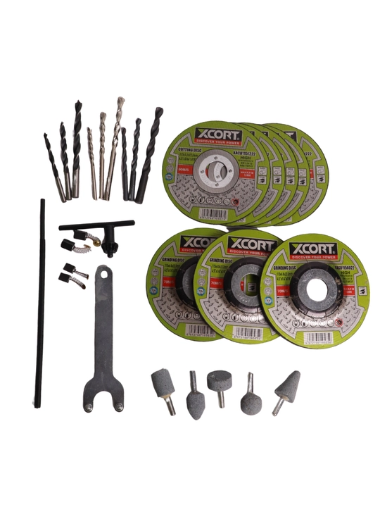 Zarbali drel XCORT 710 Vt + bolgarka 750 Vt, 13 mm / 115 mm, keys