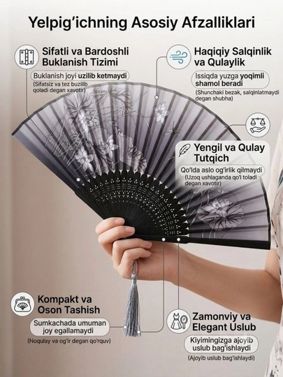 Milliy naqshli ayollarning noodatiy yig‘ma yelpig‘ichi