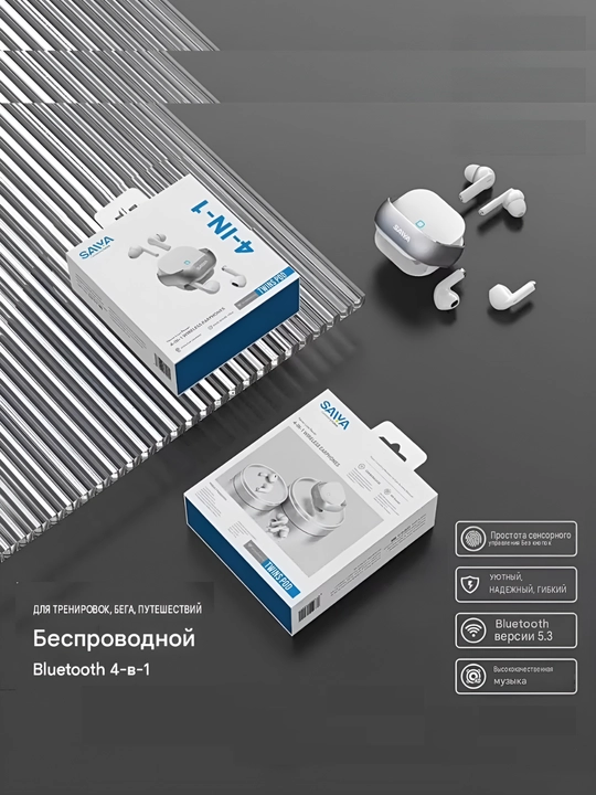SAIVA TWS 4-in-1 Simsiz Quloqchin Bluetooth 5.3 | HD Ovoz | Sensorli Boshqaruv | IPX4 |