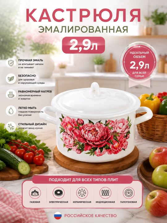 Кастрюля 2,9л  Эмалированная - 