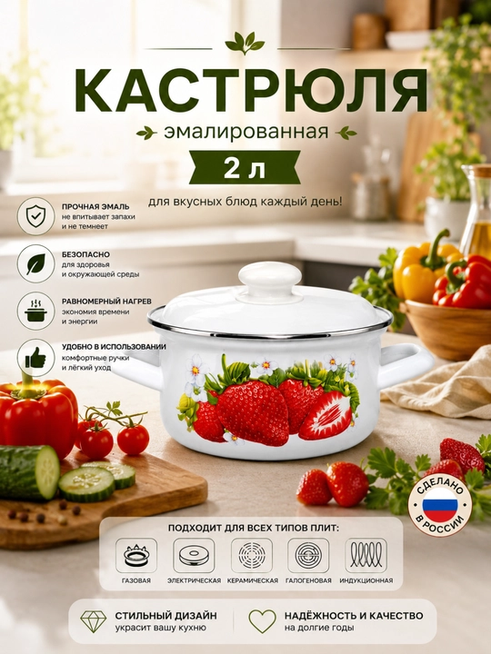 Кастрюля 2л  Эмалированная - 