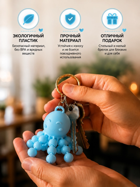 Брелок "осьминог", шарнирная игрушка, для ключей, аксессуары, для сумки