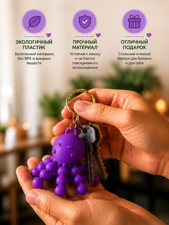 Брелок "осьминог", шарнирная игрушка, для ключей, аксессуары, для сумки