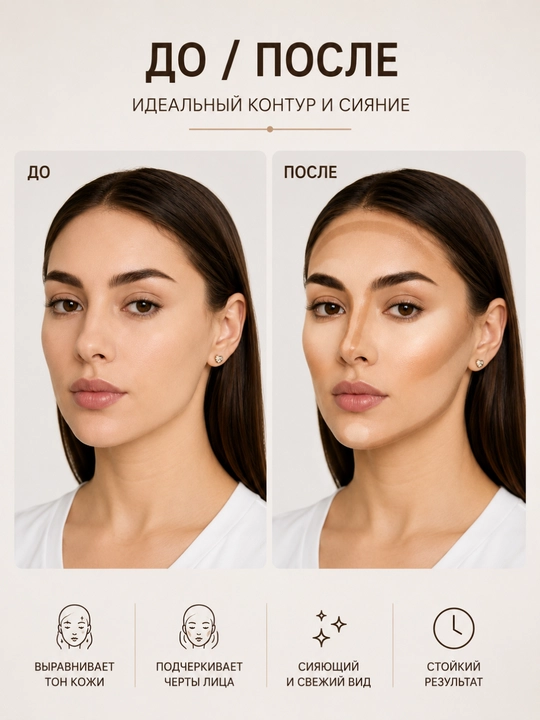 Kontur stik va yuz uchun haylayter va 2 in 1, krem teksturali, uzoq saqlanuvchi
