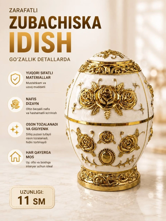 Dekorativ tish kovlagich uchun idish  Avtomatik zubachiska idishi, 11 sm