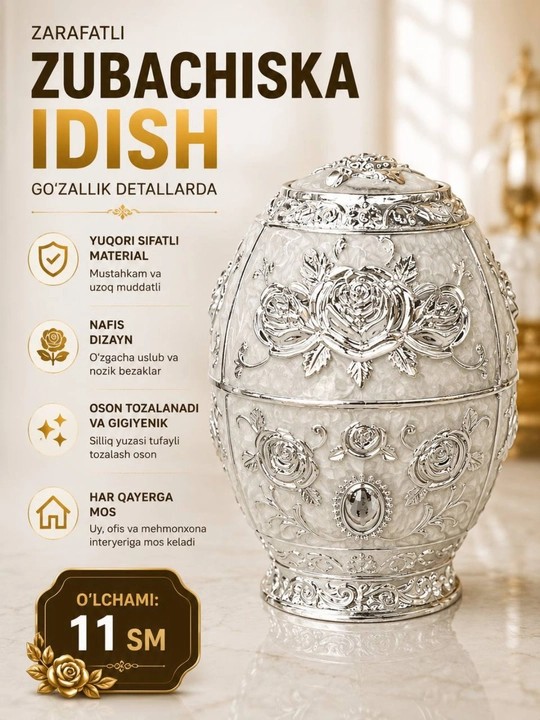 Dekorativ tish kovlagich uchun idish  Avtomatik zubachiska idishi, 11 sm