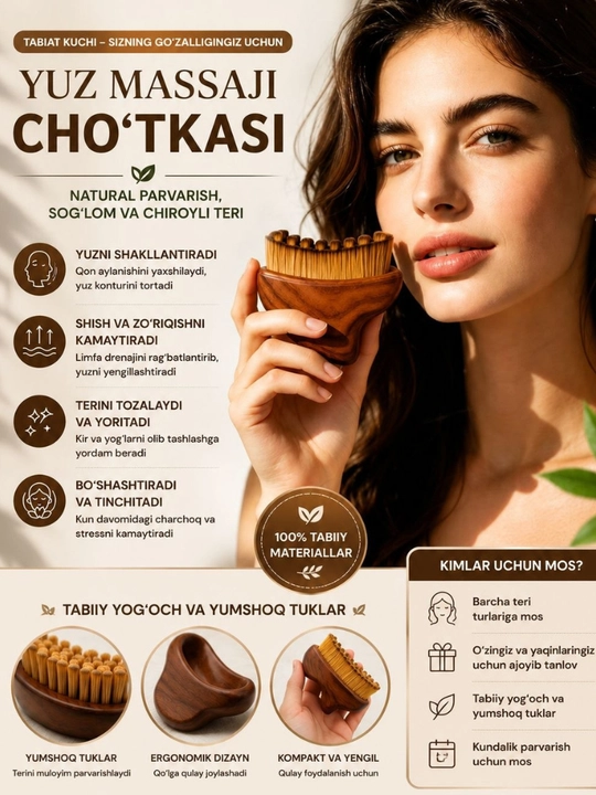 Massaj cho'tkasi, yuz uchun massaj cho'tkasi, guasha - 