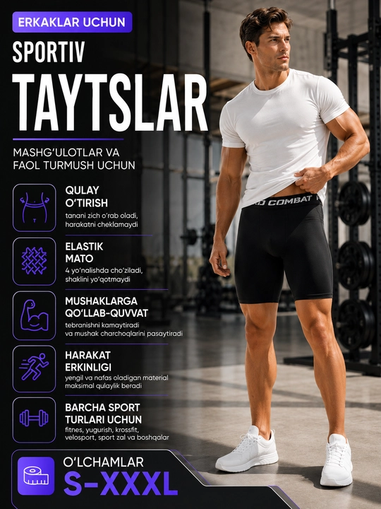 Yugurish, fitnes, mashg‘ulotlar uchun kompression erkaklar sport taytsilari, shortiklar, Pro Combat - 