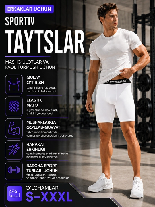 Yugurish, fitnes, mashg‘ulotlar uchun kompression erkaklar sport taytsilari, shortiklar, Pro Combat - 