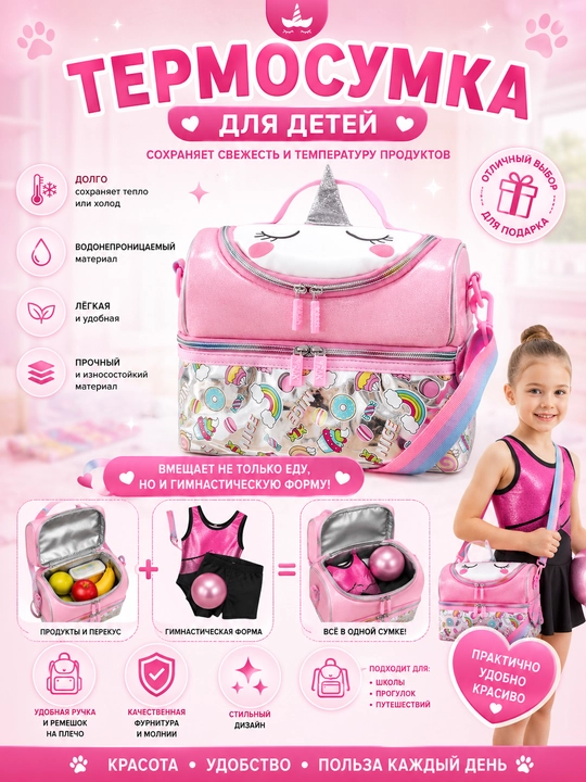 Unicorn dizaynli bolalar termo sumkasi - 
