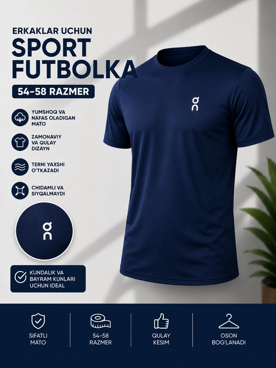 Erkaklar futbolkasi pechatli, paxta, kundalik kiyish uchun - 