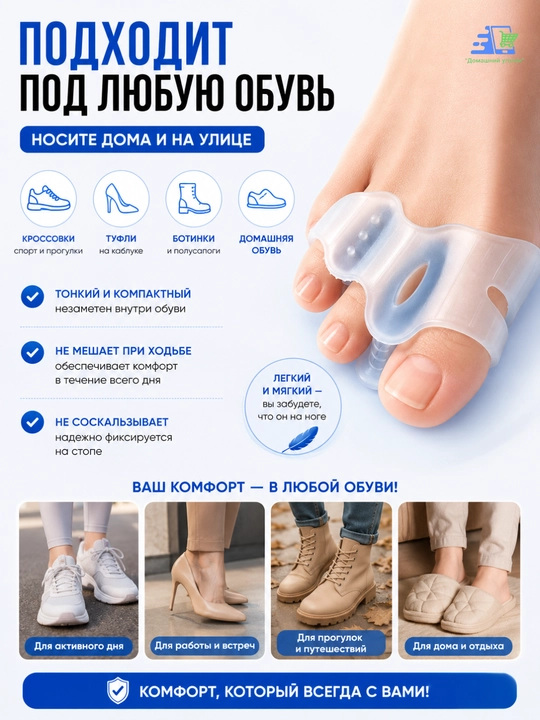 Силиконовый корректор для косточки большого пальца Hallux Valgus,разделитель пальцев, 2 шт