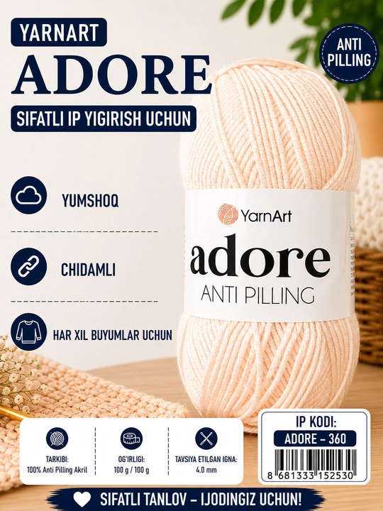 YarnArt ADORE ipi 100% anti-piling, akrildan - 