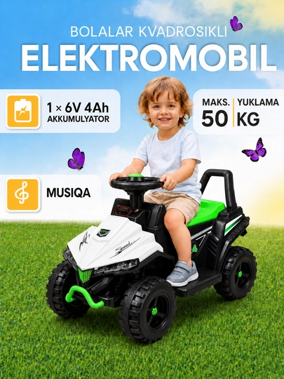 Bolalar uchun akkumulyatorli elektr kvadrotsikli, bolalar elektromobili - 