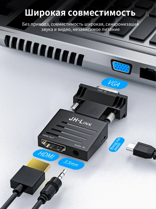 Конвертер VGA→HDMI 1080P с аудио питание USB никель ABS