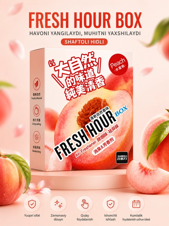Fresh Hour Box Освежитель воздуха с ароматом персика для автомобиля, дома и офиса - 