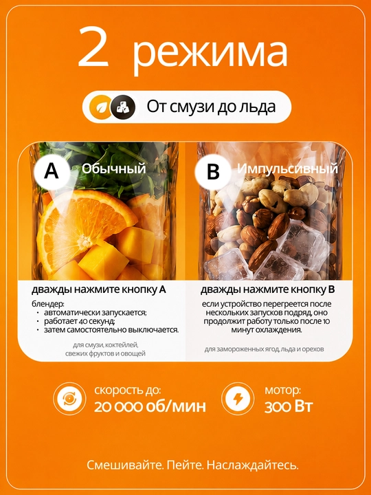Portativ blender, qo‘l mini-sheykeri, 3 tasi 1 da, smuzi tayyorlash uchun, kuchli, 600 ml
