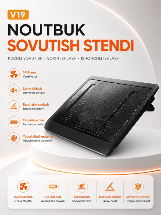 Taffware notebook cooler sovutish stendi – 9–17" noutbuklar uchun usb cooler pad - 