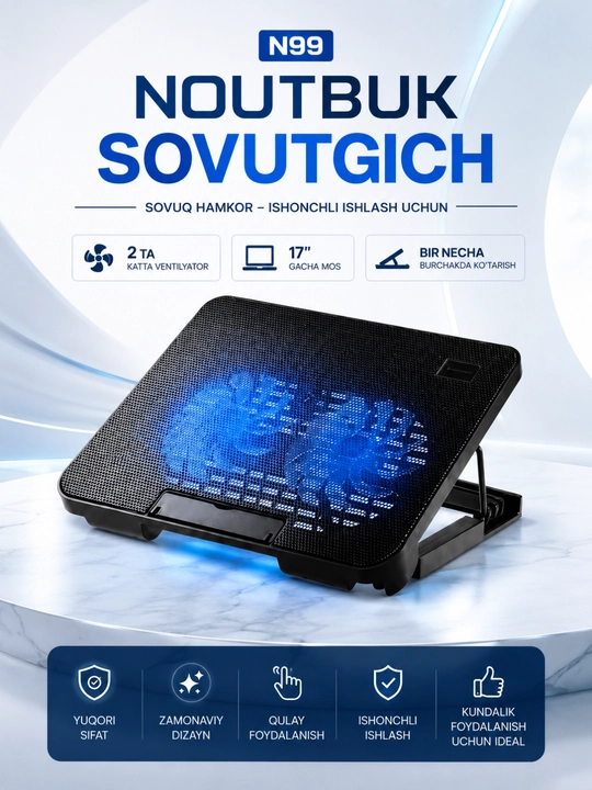 USB Cooling Pad для ноутбуков до 17" – Подставка с двумя вентиляторами охлаждения - 