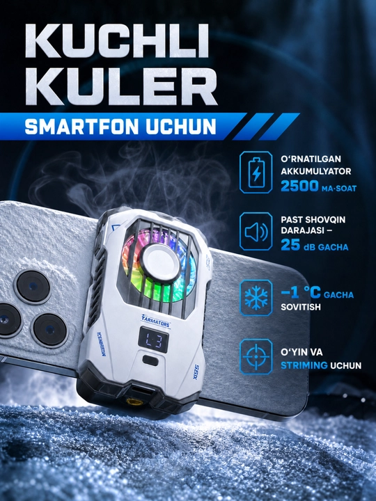Telefon uchun kuler, RGB, displey, Type-C, magnit + qisqich - 