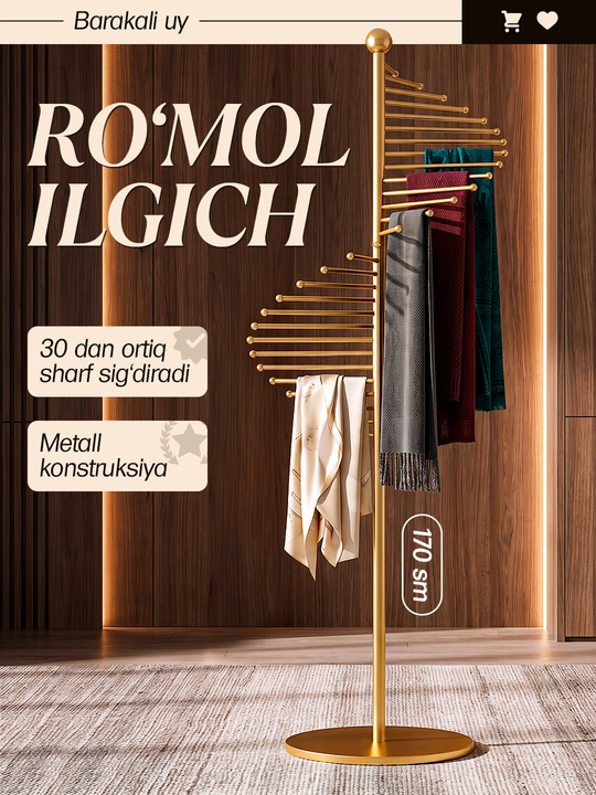 Sharflar ro'mol shim xijob aksessuarlar, kiyimlar uchun garderob veshalkasi 30 ta ilgichli - 