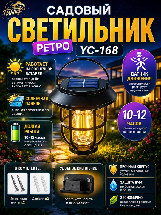 Перезаряжаемый кемпинговый фонарь на солнечной батарее, водостойкий и яркий - 