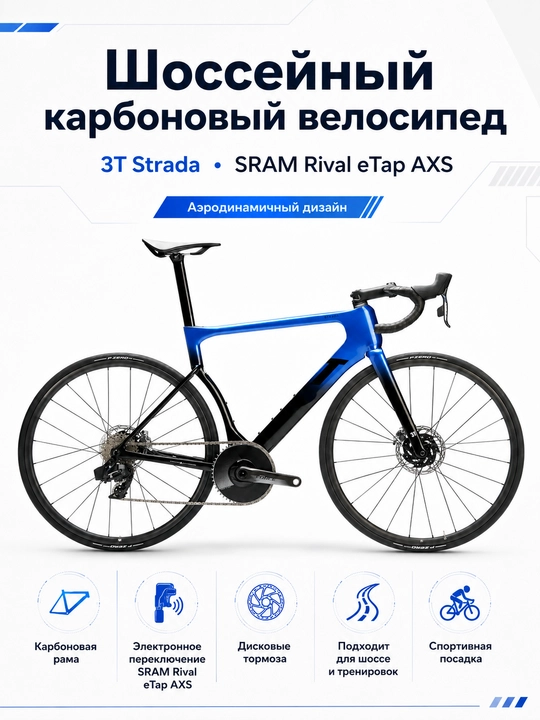 Шоссейный Карбоновый велосипед 3T Strada (SRAM Rival eTap AXS) - 