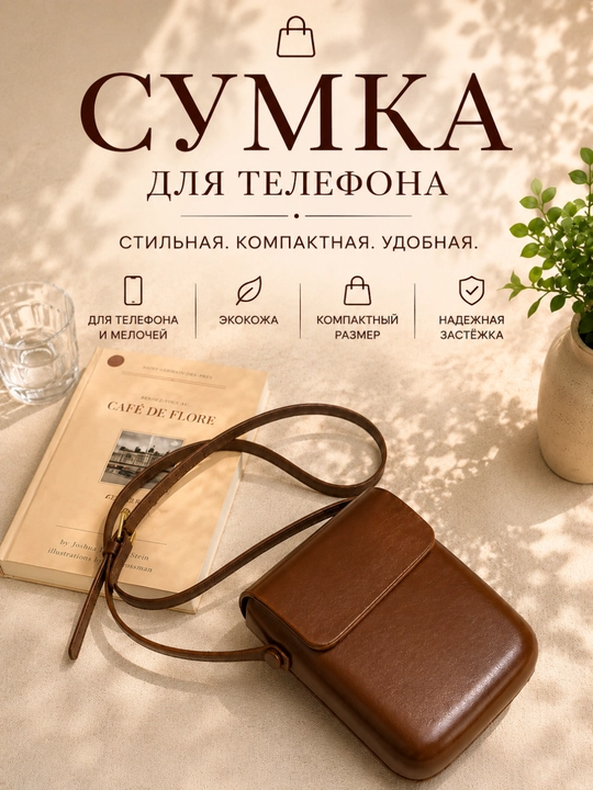 Ayollar mini sumkasi, telefon uchun krossbodi sumka, eko charm - 