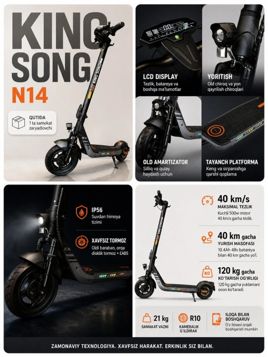 Elektr samokat KingSong N14 KSE 500 W, 48V 10.4Ah,40 km/soatgacha, 40 km - 